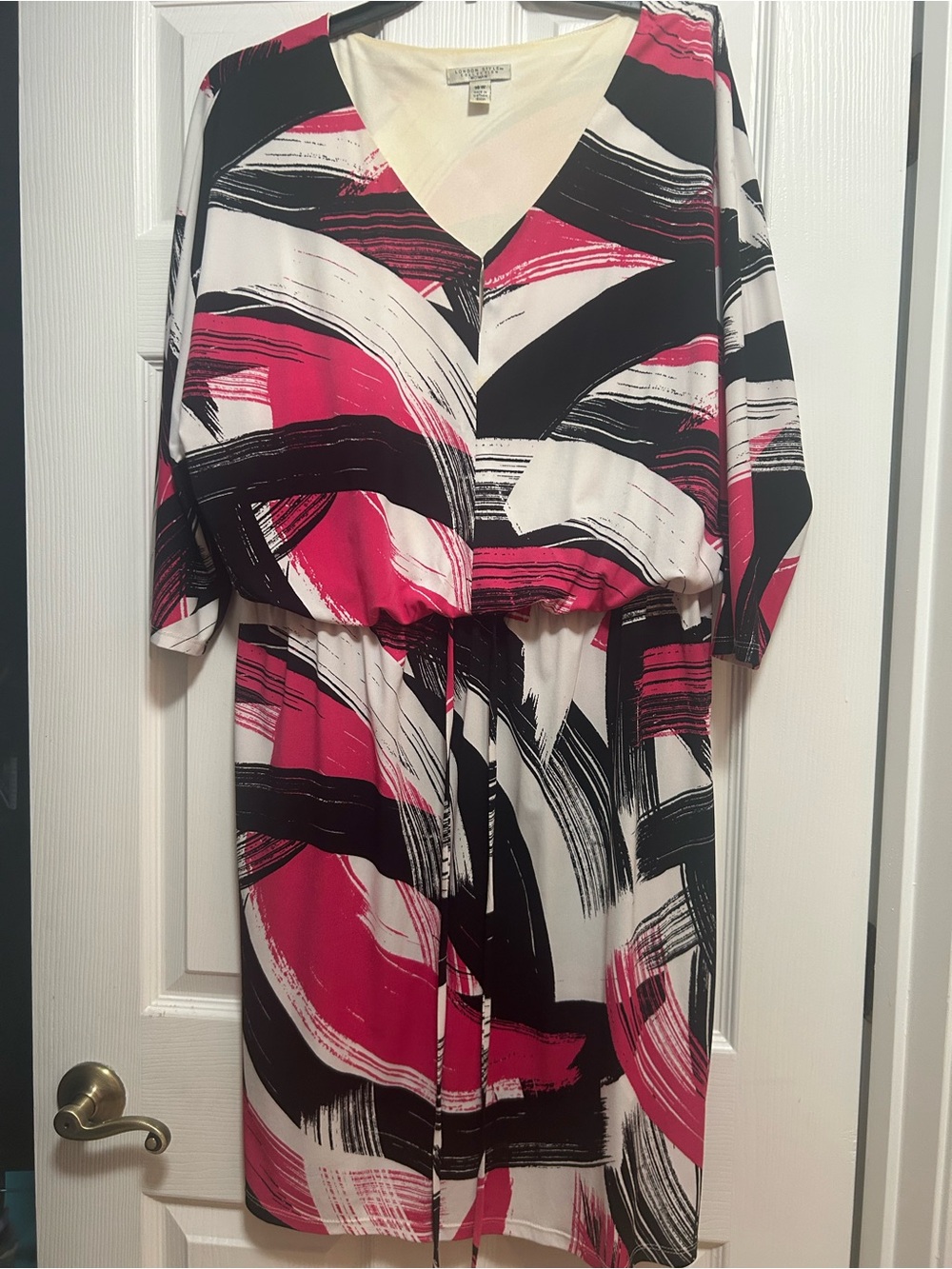 London Style Pink Black and White Abstract Midi Dress